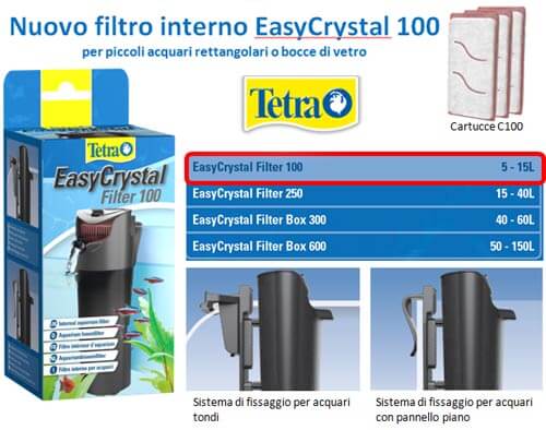 tetra Nuovo filtro interno EasyCrystal 100 per piccoli acquari rettangolari o bocce di vetro